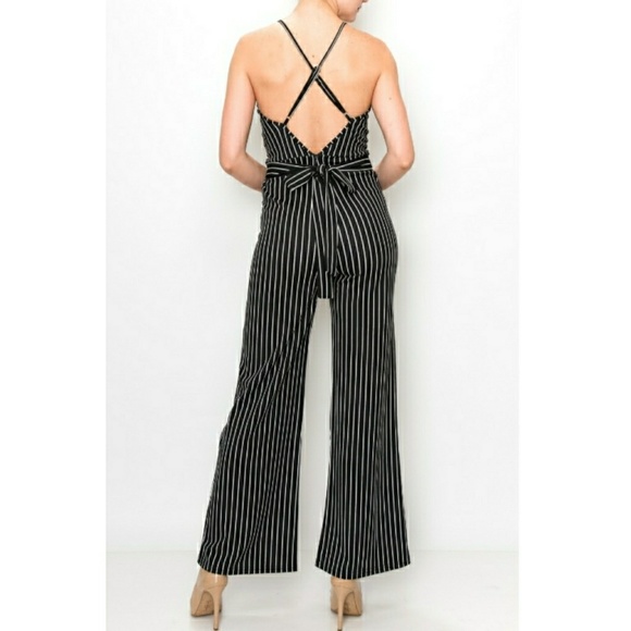 NWT - B&W STRIPE SPAGHETTI CRSS STRAP BACK JMPSUIT - Picture 2 of 6